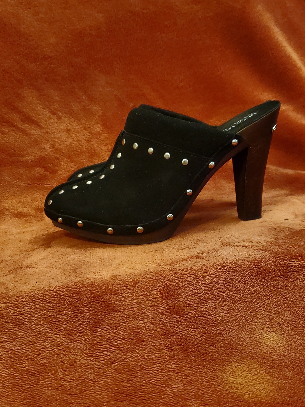 MICHAEL KORS Black Suede Studded High-Heel Mules
